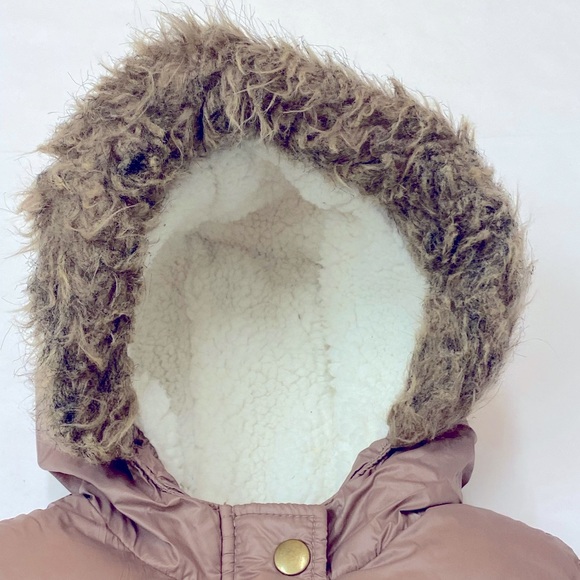 Old Navy Girls Light Pink/brown hooded Sherpa lined Puffer Jacket Size 3 Toddler - Picture 8 of 14